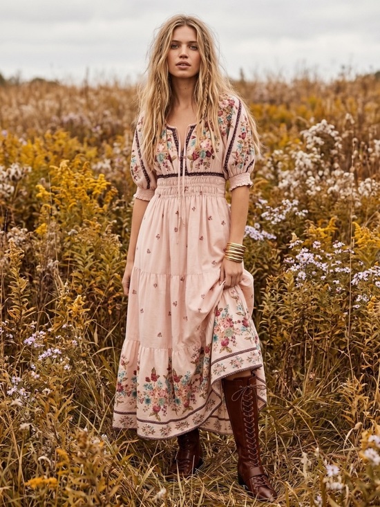 Anthropologie Dresses & Skirts - Anthropologie Somerset Floral Maxi Dress pale Pink puff Sleeve cottagecore